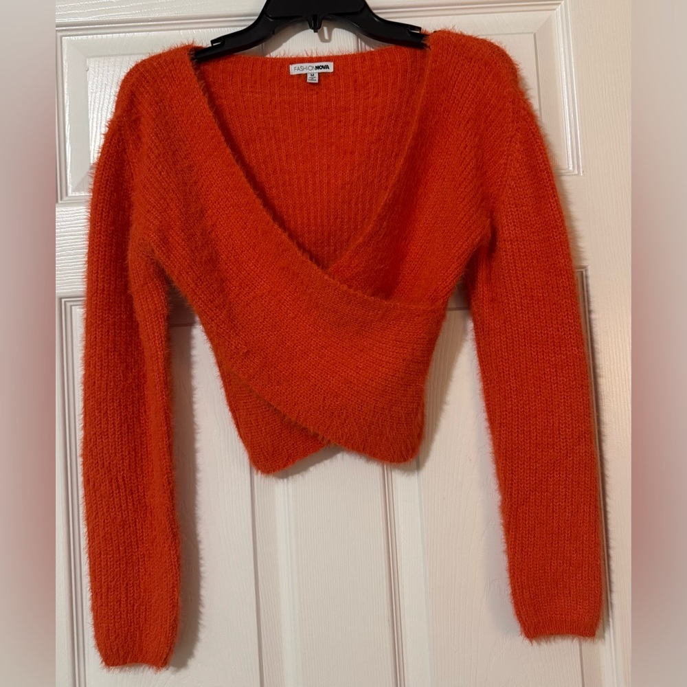 Fashion Nova Orange V-Neck Cropped Sweater